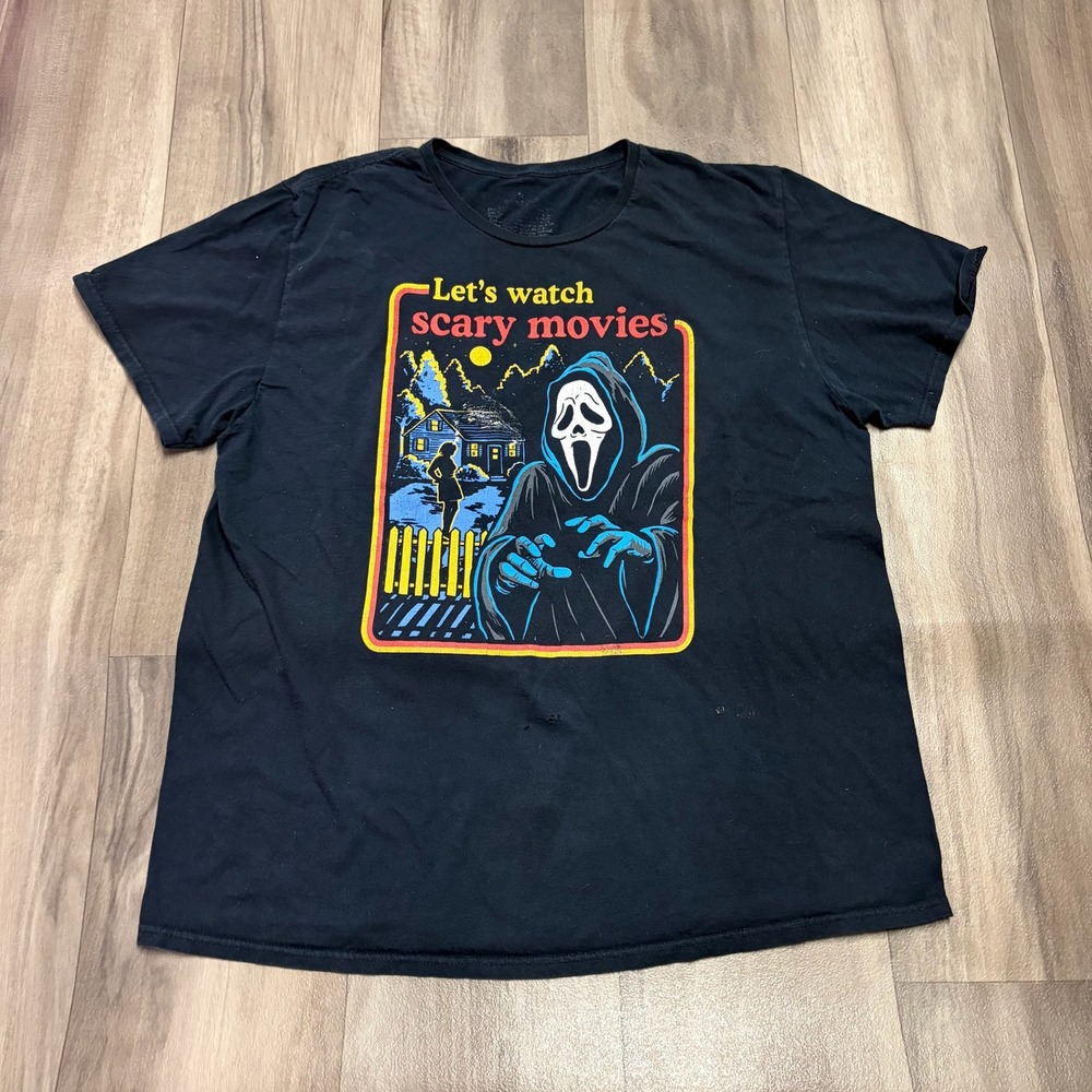Scream Ghostface Lets Watch Scary Movies Black Graphic T-Shirt Mens XL